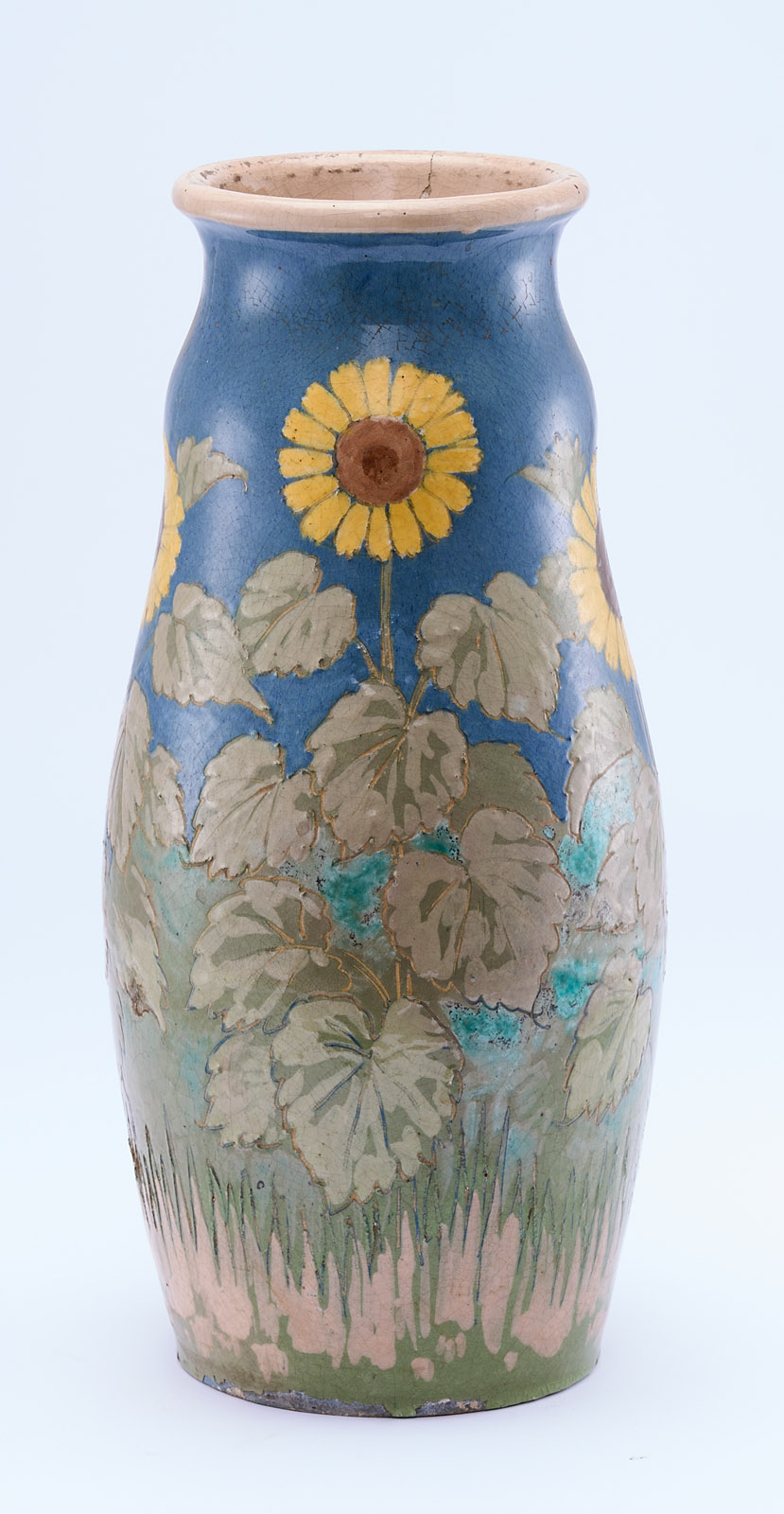 213/681: Gr. Vase "Sonnenblumen", Jugendstil, wohl deutsch um 1900 – Bild 3