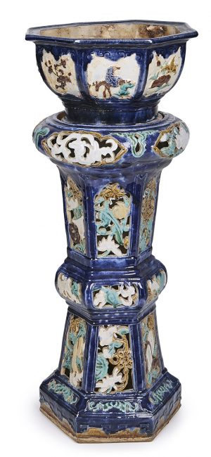 214/535 Gr. Blumensäule m. Cachepot, China Anfang  20. Jh.