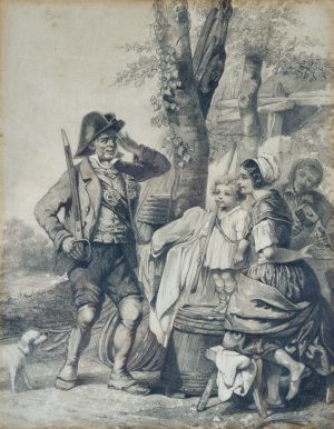 214/283 Bleistiftskizze Genremaler um 1870