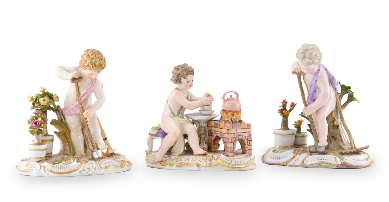 215/560: Satz von 3 Allegorien, Meissen um 1870-1900
