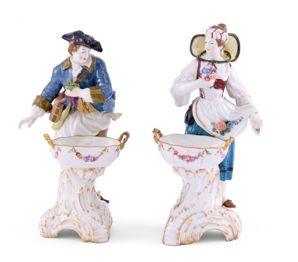 215/524: Paar Figuren mit Schalen "Frühling" und "Herbst",  KPM Berlin Anf. 20. Jh