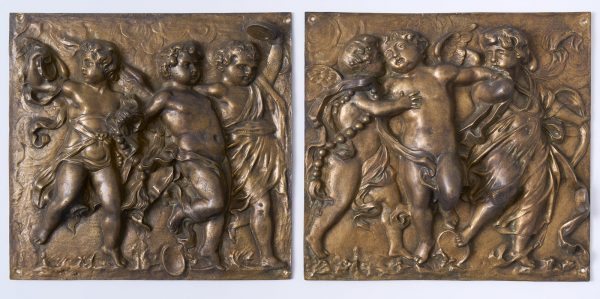 215/340 Paar Reliefs "Puttenreigen", Barock-Stil, wohl 19. Jh.