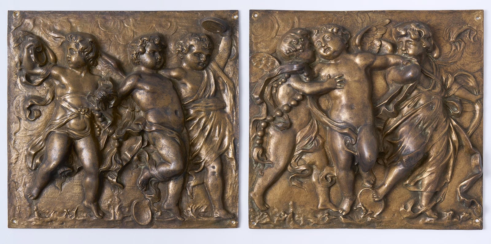 215/340 Paar Reliefs "Puttenreigen", Barock-Stil, wohl 19. Jh.