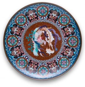 215/880: Gr. Cloisonné-Platte, Japan wohl um 1900