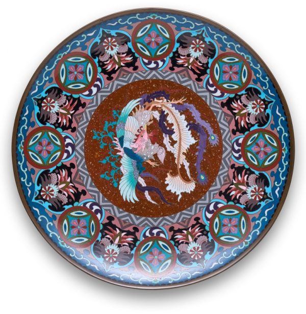 215/880: Gr. Cloisonné-Platte, Japan wohl um 1900