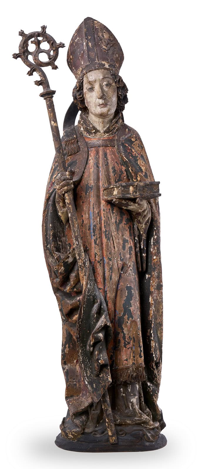 215/330 Heiligenfigur "Bischof", spätgotisch, wohl süddeutsch 17. Jh.