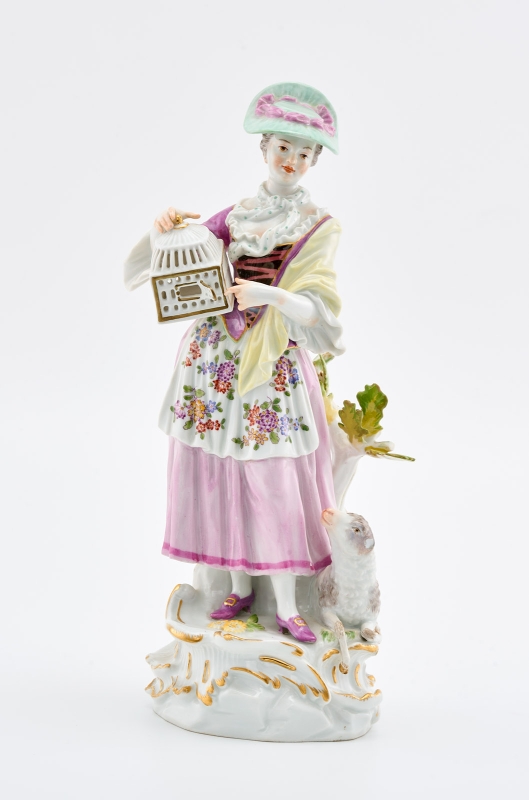 215/576: Schäferin mit Vogelkäfig, Meissen wohl um 1920