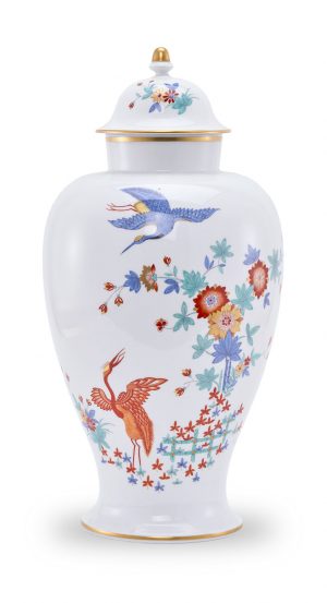 216/314 Deckelvase "Kraniche", Meissen 1960.