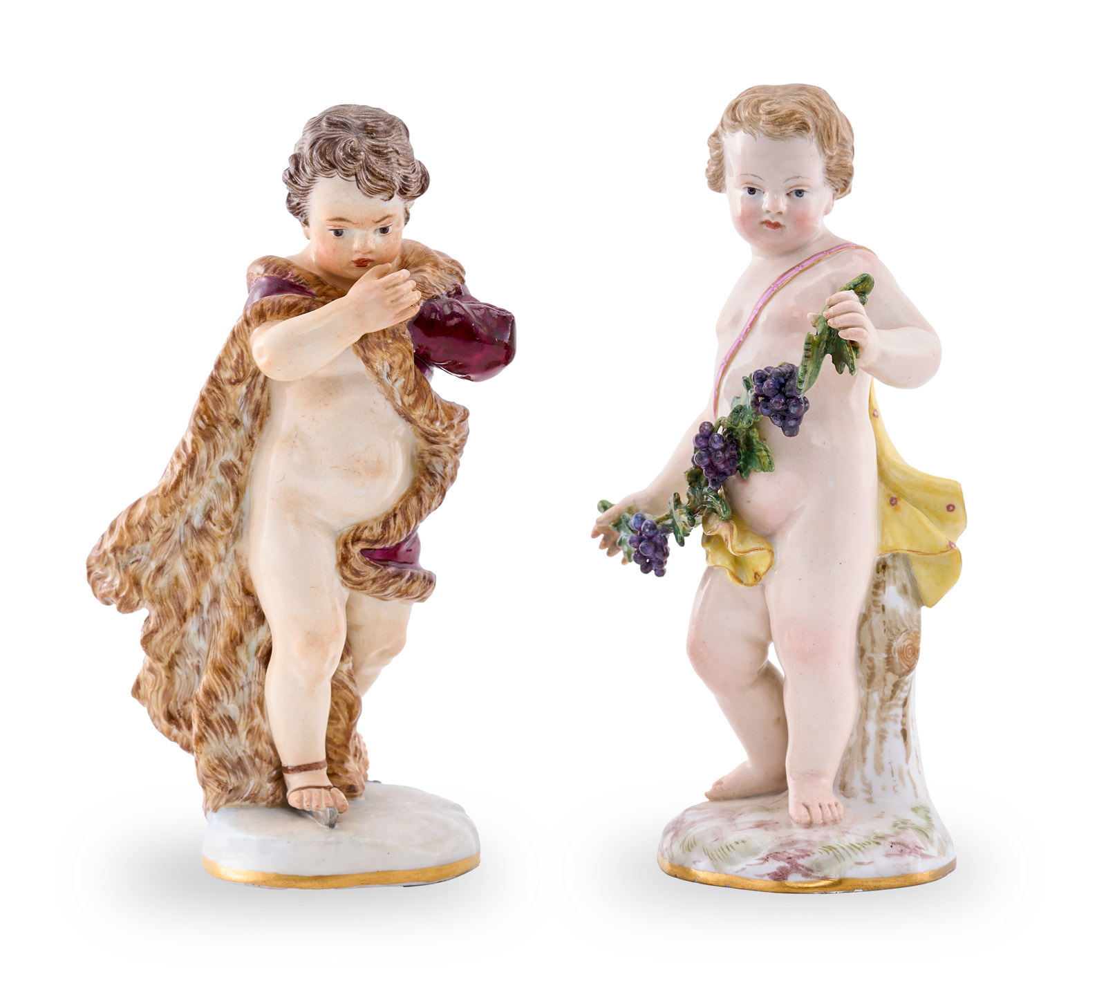 216/437 Satz von 2 Jahreszeiten-Putti "Herbst" und "Winter", Meissen um 1870.