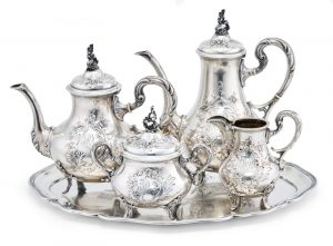 215/622: 5-tlg. Kaffee-/Tee-Service, Rokoko-Stil, Bruckmann dat. 1895