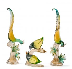 219/1038 Satz von 3 Glas-Skulpturen "Vögel", Murano 2. Hälfte 20. Jh.