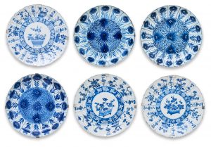 219/1059 Satz von 6 gr. Tellern, China wohl 18. Jh.