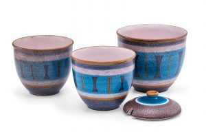 216/280 Satz von 2 Cachepots mit Dose, Wächtersbach um 1960.