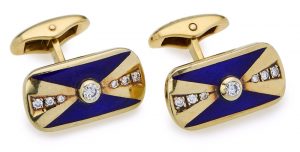 216/842 Paar gr. Manschettenknöpfe m. Brillanten u. Emaille