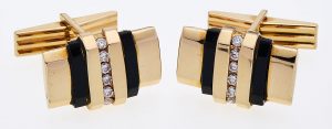 216/839 Paar Gold-Manschettenknöpfe m. Brillanten u. Onyx