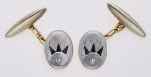 216/829 Paar ovale Manschettenknöpfe m. Saphiren u. Diamanten