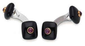 216/843 Paar Manschettenknöpfe m. Onyxen u. Spinellen