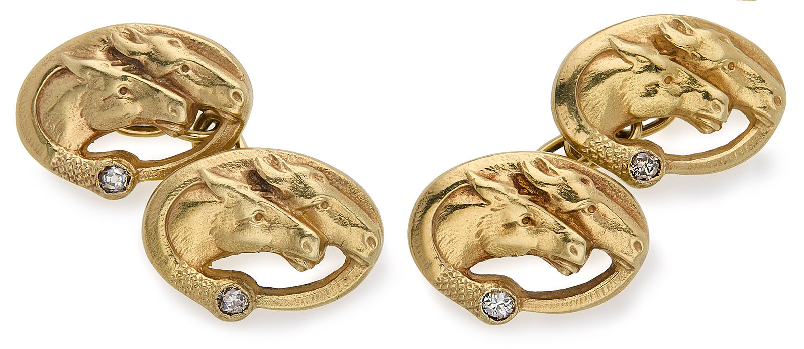 216/837 Paar Gold-Manschettenknöpfe m. Pferdeköpfen u. Diamanten