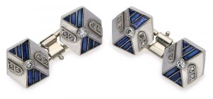 216/841 Paar Manschettenknöpfe m. Spinellen u. Diamanten, Art Déco