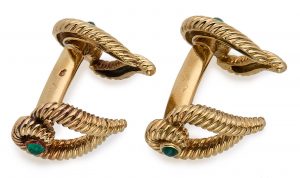 216/838 Paar Gold-Manschettenknöpfe m. Smaragden, Frankreich