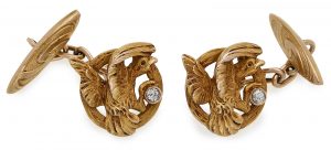 216/836 Paar Gold-Manschettenknöpfe "Adler" m. Diamanten