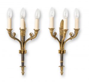 216/211 Paar Empire-Stil-Wandlampen, Frankreich 19. Jh.