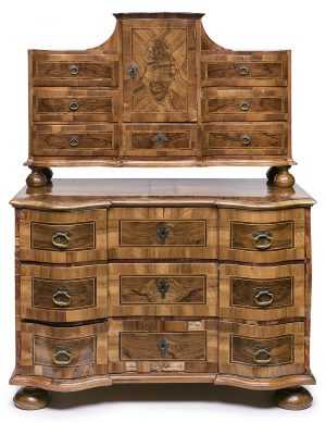 219/468 Barock-Kommode m. Tabernakel-Aufsatz, süddt. um 1750