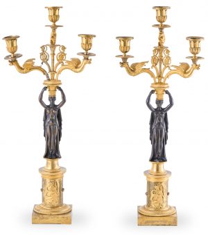 218/428 Paar gr. 3-flamm. Leuchter, Empire, Frankreich um 1800.