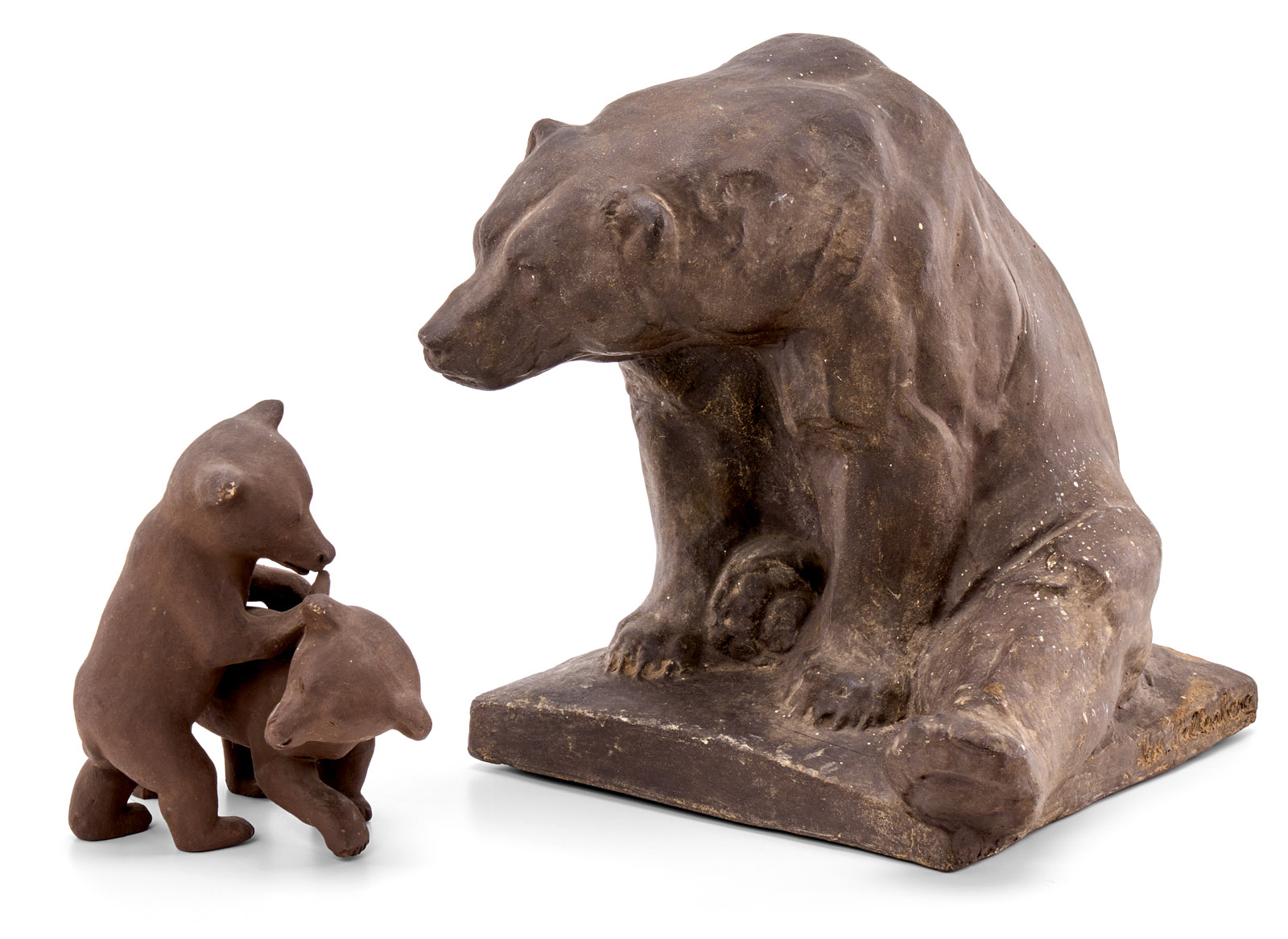 218/631 Terrakotta Josef Pallenberg mit kl. Figur Spielende Bärenkinder