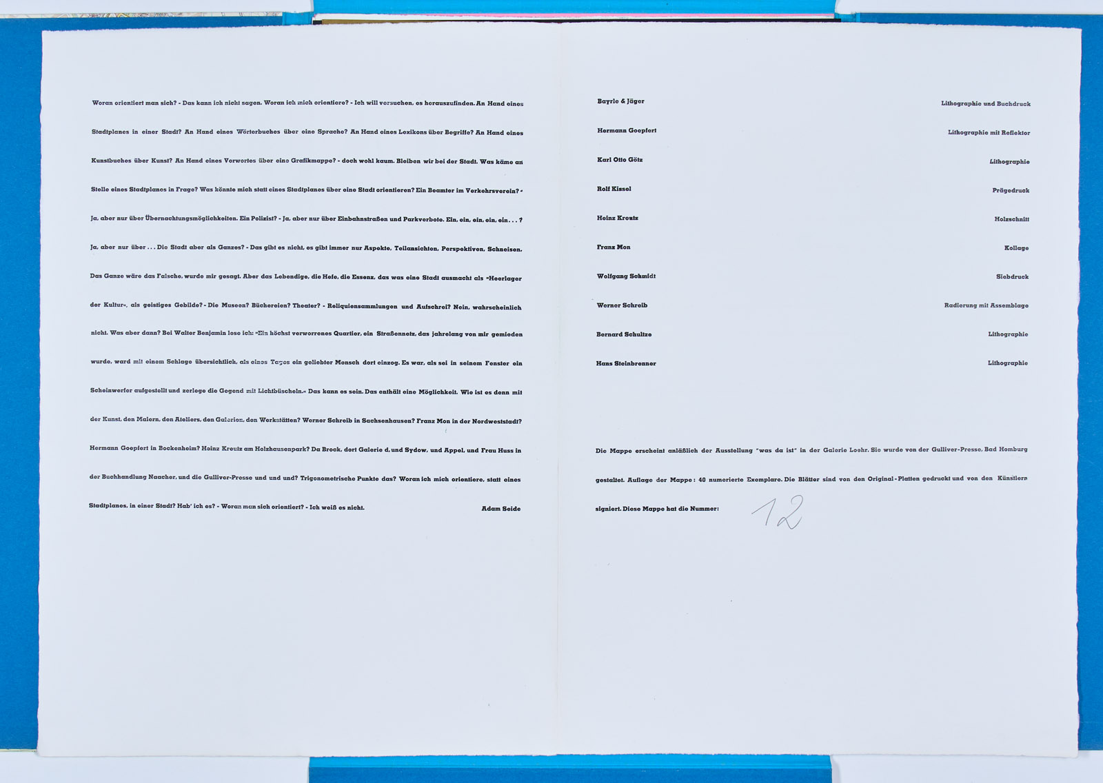 218/89 Mappe m. 10 Graphiken Gulliver Presse -Stadtplan Stattplan-, zur Ausstellung: `was da ist´ in der Galerie Loehr 1963/64 – Bild 5