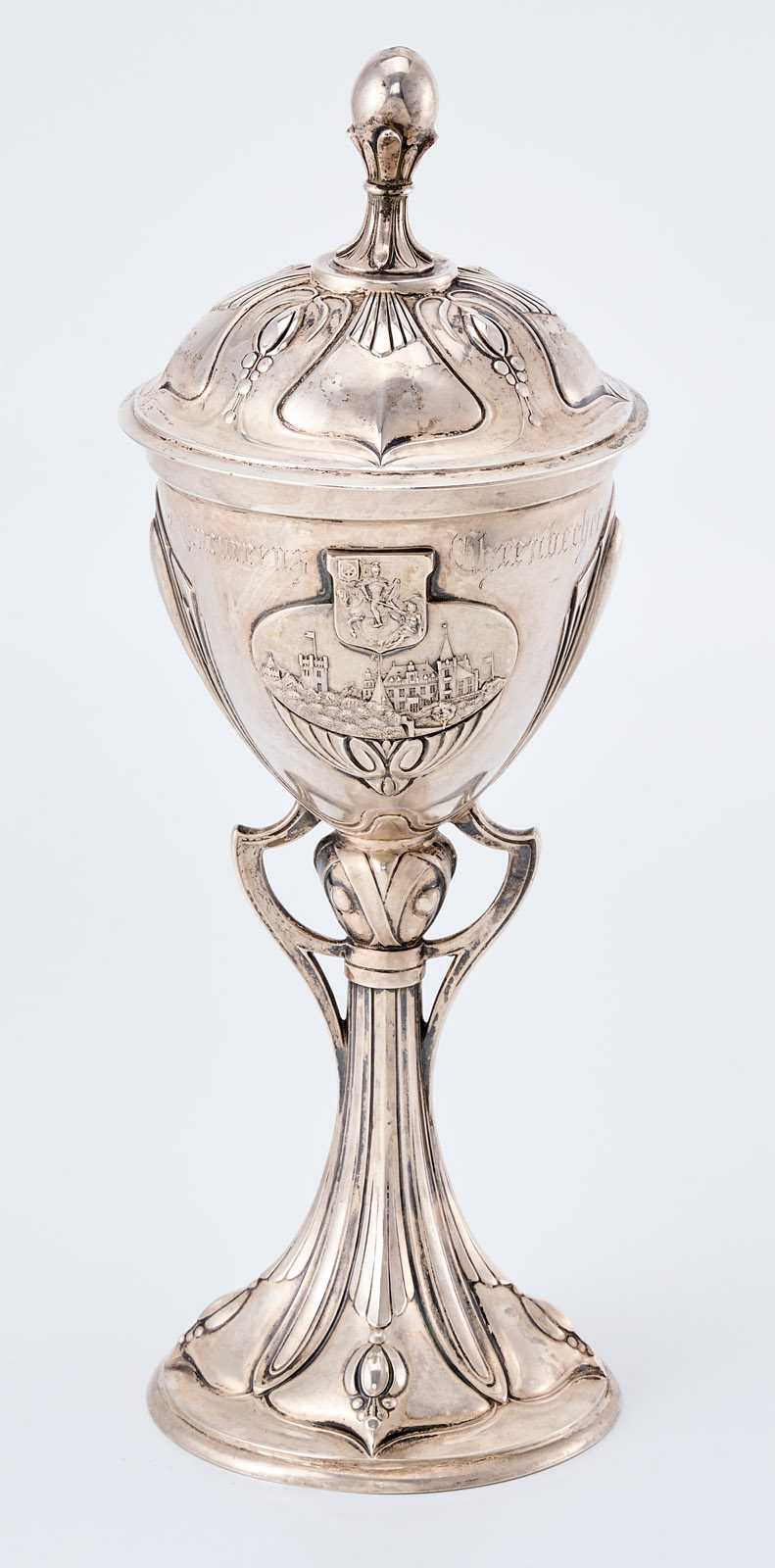 219/830 Pokal "XX. Verbands-Schiessen Bingen", Jugendstil, Bruckmann 1904.