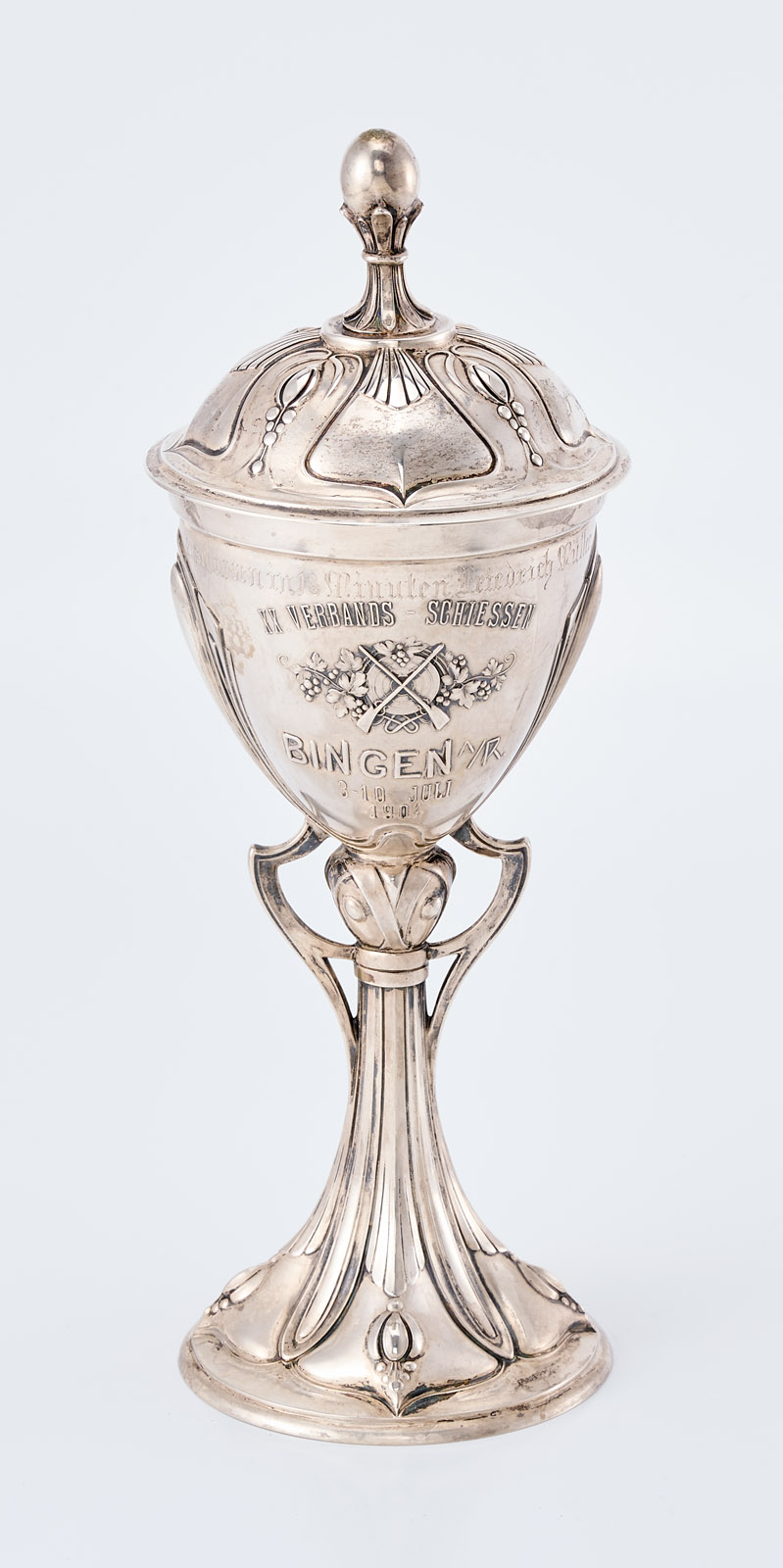 219/830 Pokal "XX. Verbands-Schiessen Bingen", Jugendstil, Bruckmann 1904. – Bild 2