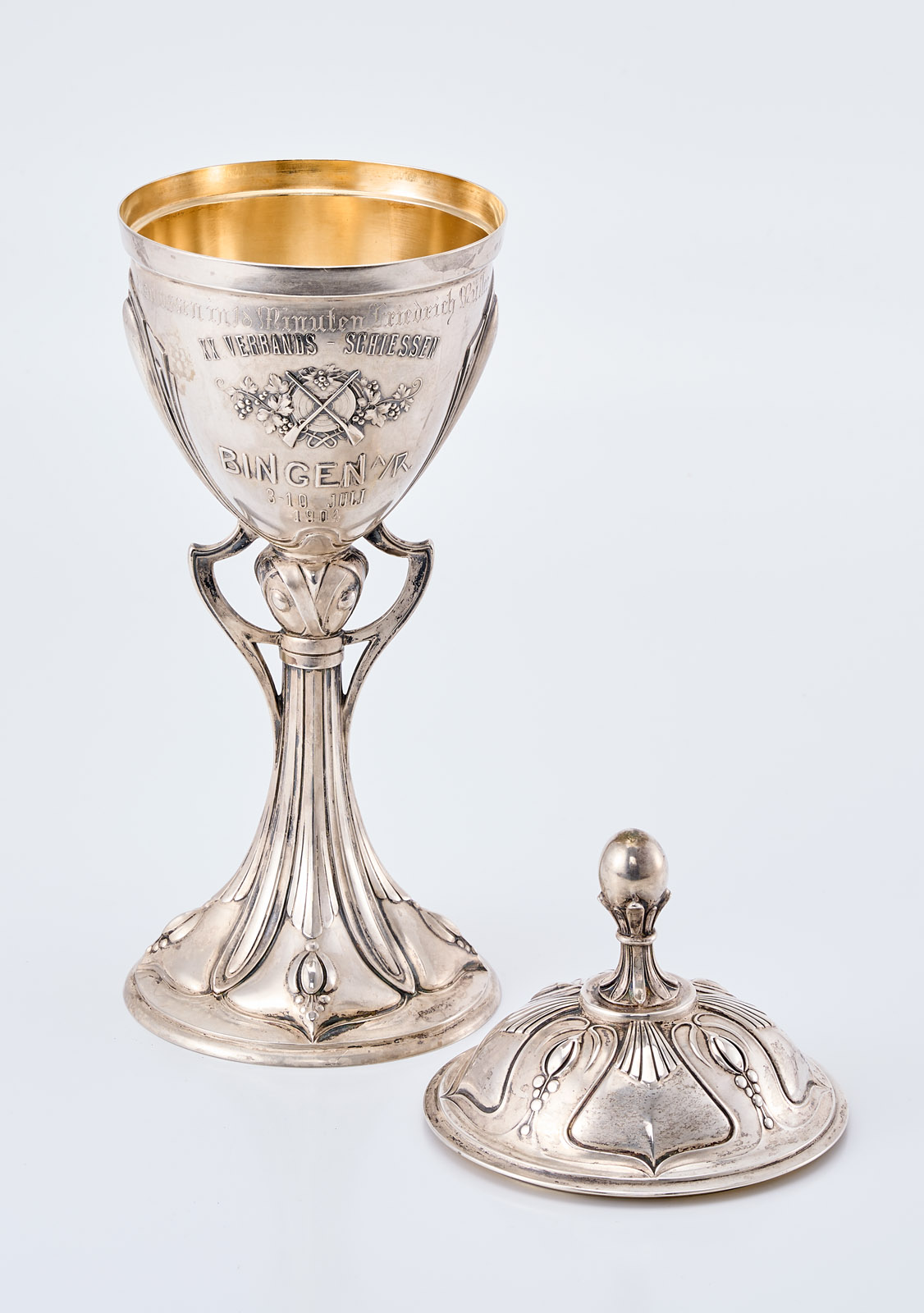219/830 Pokal "XX. Verbands-Schiessen Bingen", Jugendstil, Bruckmann 1904. – Bild 7