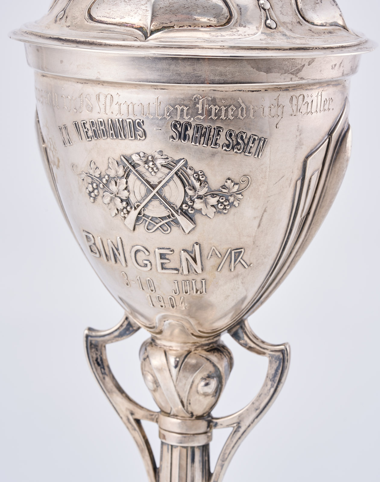 219/830 Pokal "XX. Verbands-Schiessen Bingen", Jugendstil, Bruckmann 1904. – Bild 6