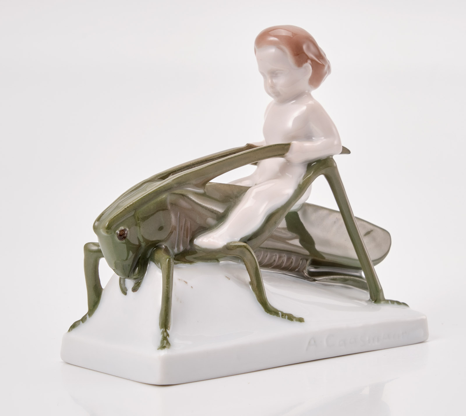 219/725 "Sommerritt"/ Putto auf Heuschrecke, Jugendstil, Rosenthal um 1910.
