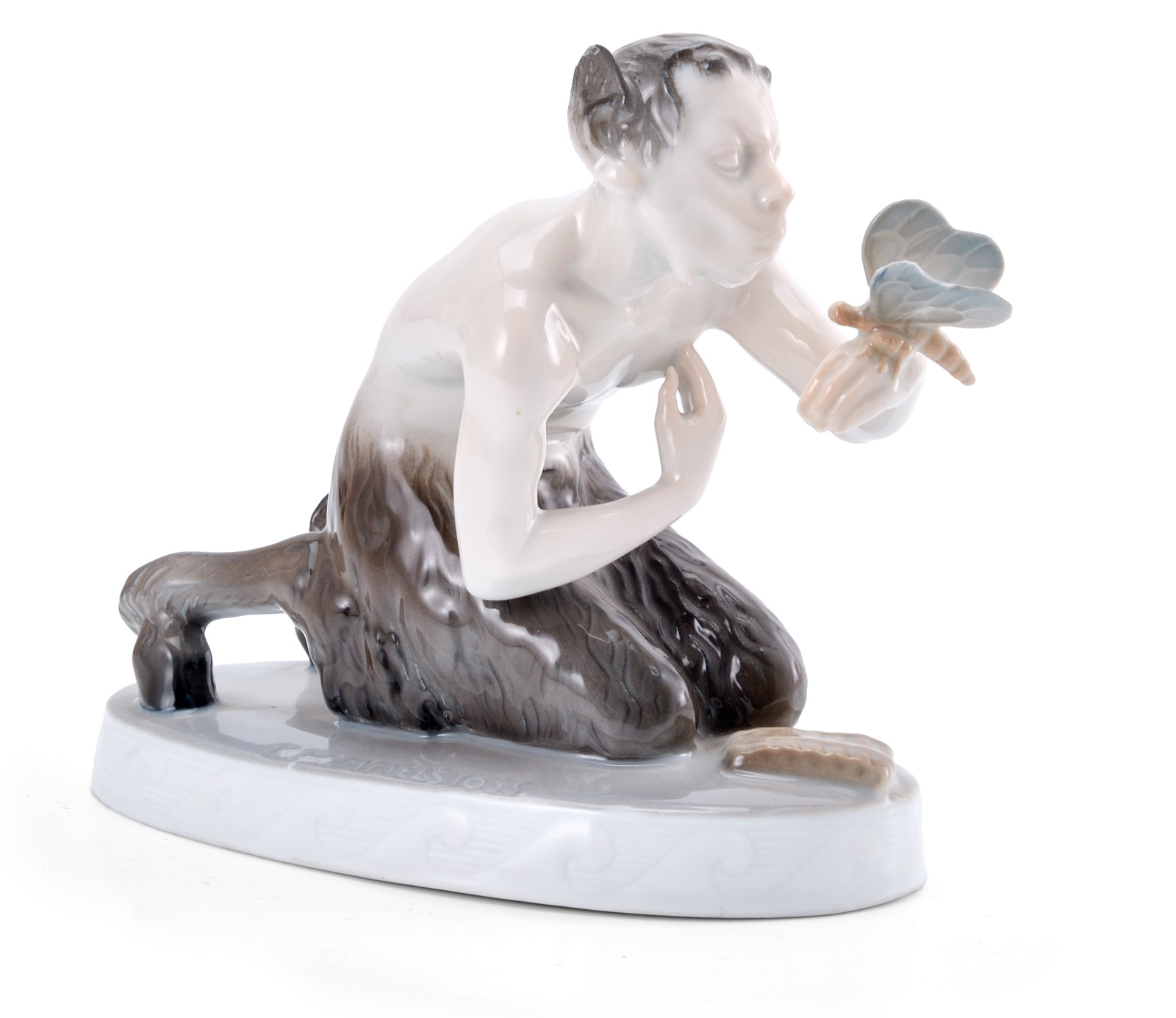 219/635 Faun mit Schmetterling, Jugendstil, Rosenthal um 1910.