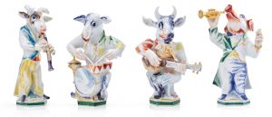 219/708 Satz von 4 Figuren "Musizierende Tiere", Meissen 2001.
