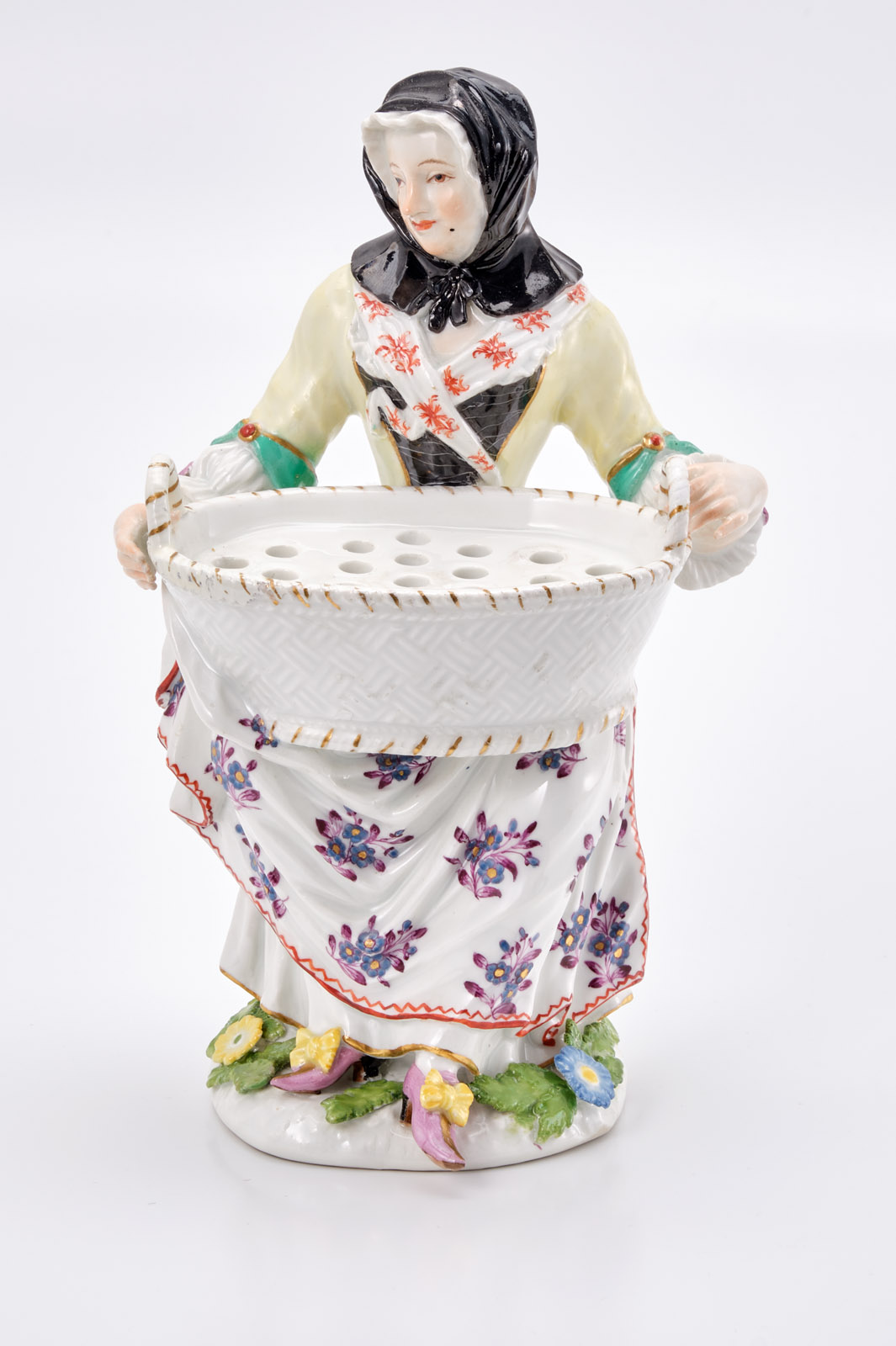 219/706 Frau mit Blumenkorb/ Steckvase, Meissen um 1750. – Bild 2