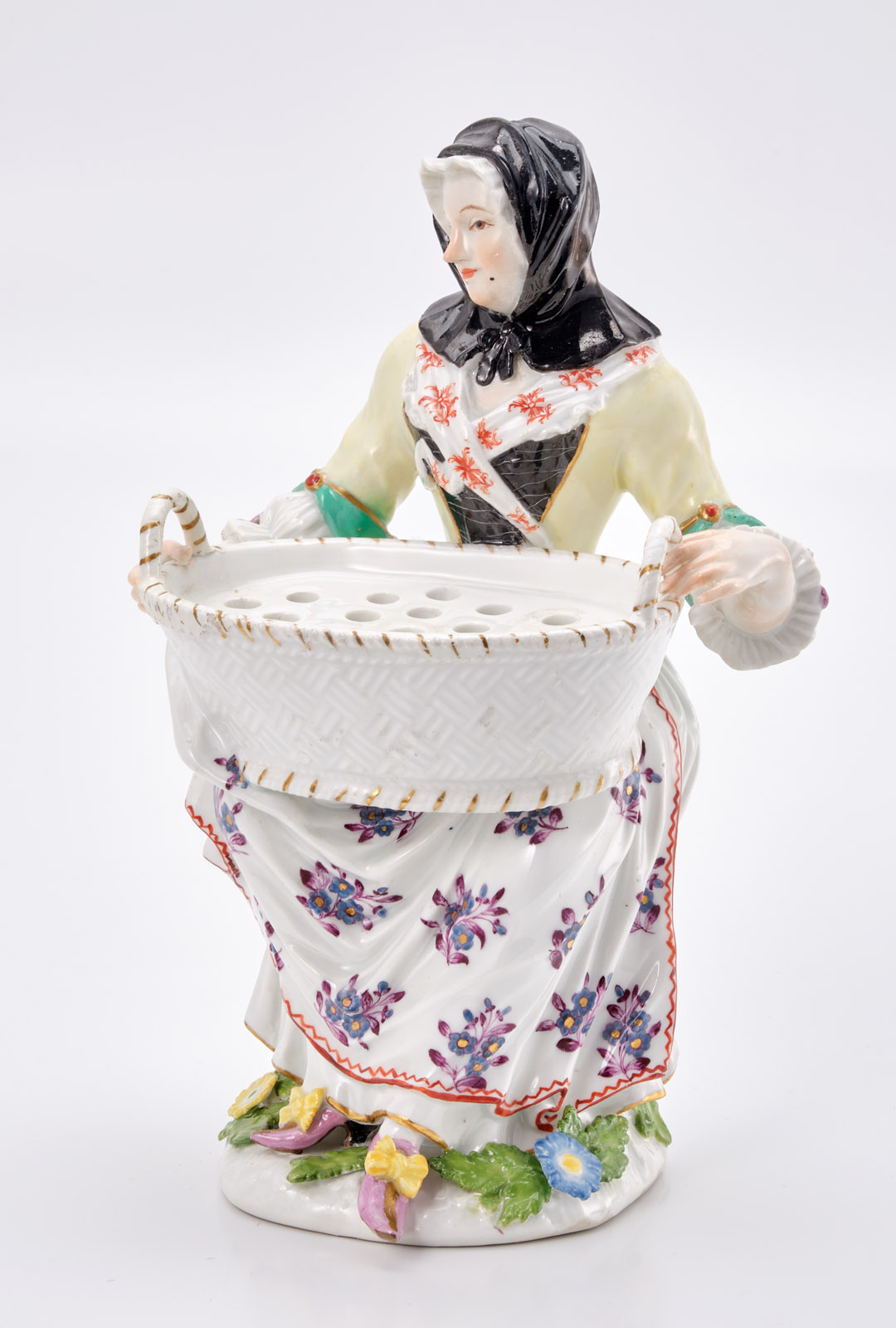 219/706 Frau mit Blumenkorb/ Steckvase, Meissen um 1750. – Bild 7