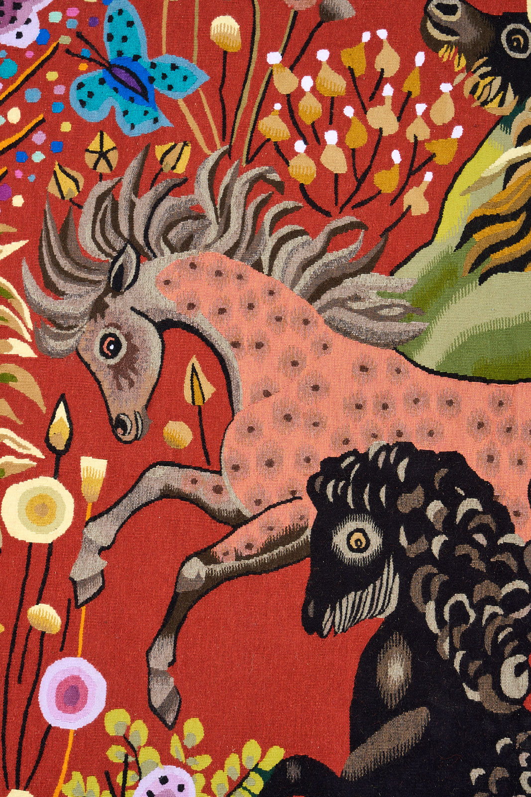219/437 Tapisserie "La Chasse aux Papillons", Don Robert, wohl um 1970 – Bild 2