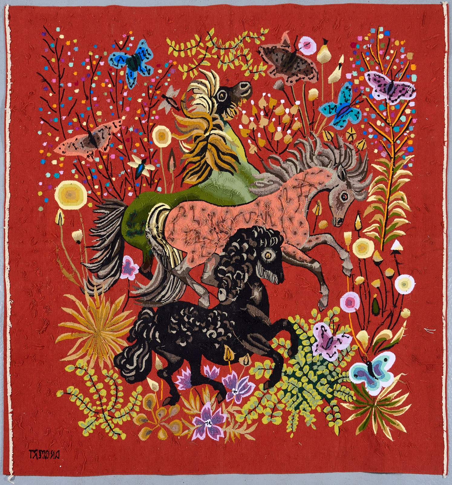 219/437 Tapisserie "La Chasse aux Papillons", Don Robert, wohl um 1970 – Bild 3