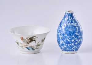 219/1079 Satz von Miniatur-Schale und Snuffbottle, China wohl 19. Jh.