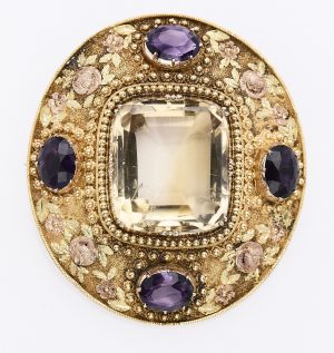 219/891 Citrin-Amethyst-Brosche/Anhänger um 1880